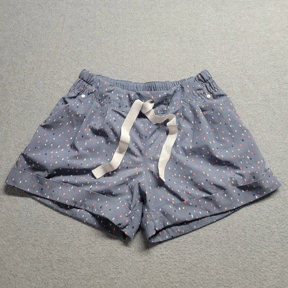 Lululemon Spring Break Away Shorts Blue Gray Dash Print Size 4 Drawstring Gym